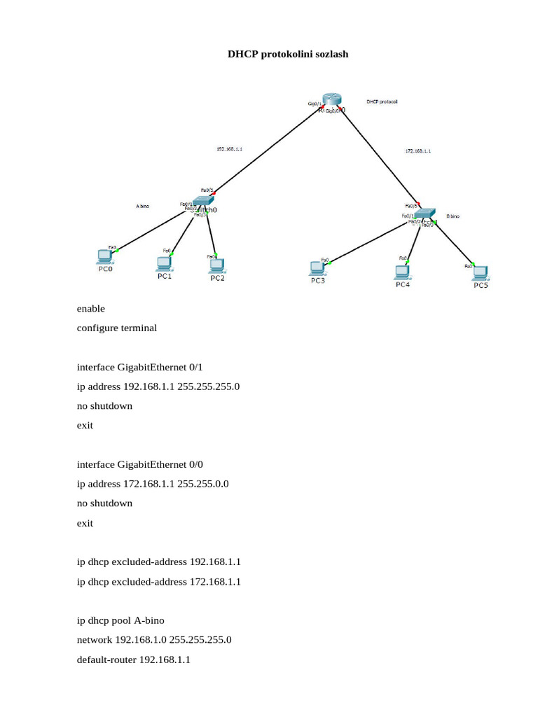DHCP Protokolini Sozlash | PDF