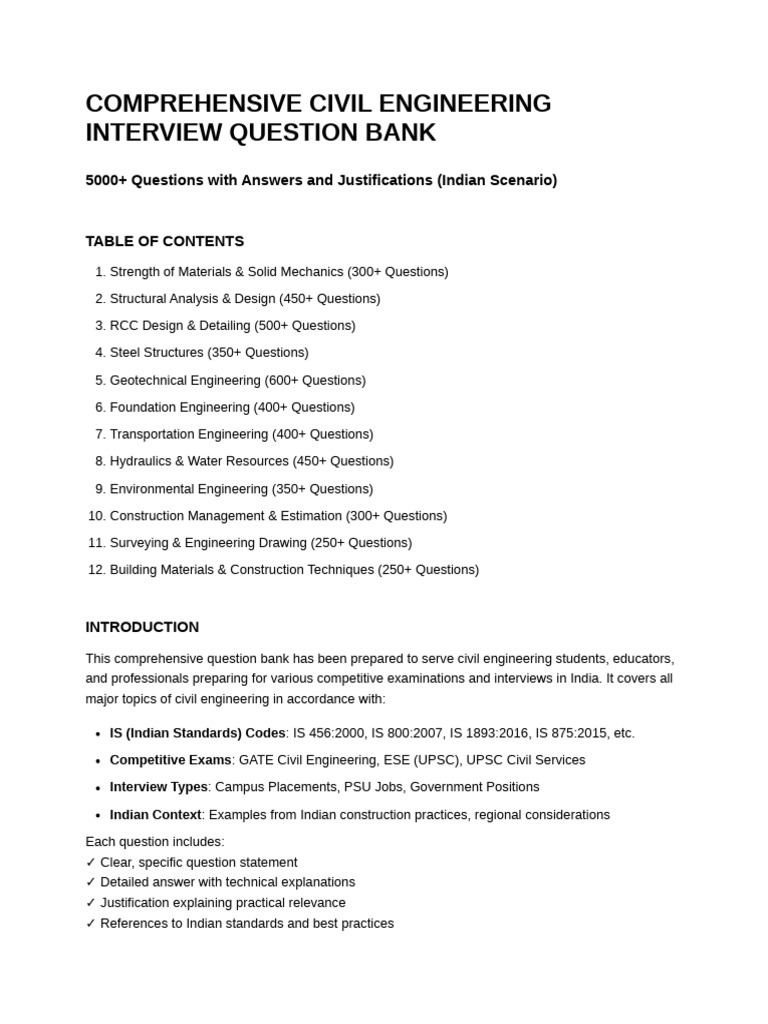 Civil Engineering Interview Question Bank | PDF | Deformation ...