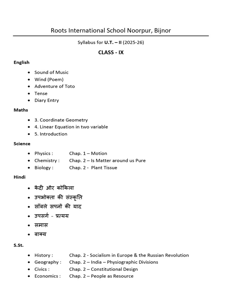 Class IX Syllabus U.T. II 2025-26 | PDF