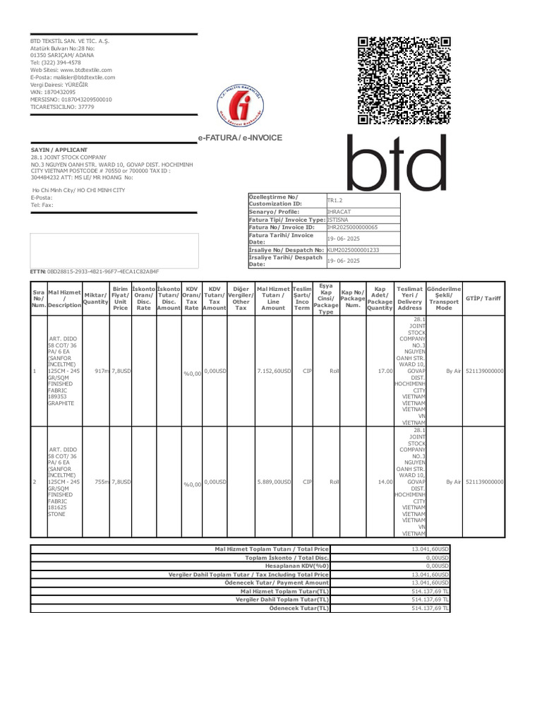 Export Invoice for Finished Fabric | PDF