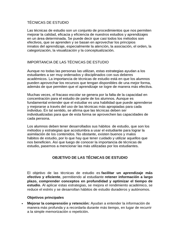Técnicas de Estudio Efectivas y Prácticas | PDF | Habilidades de ...