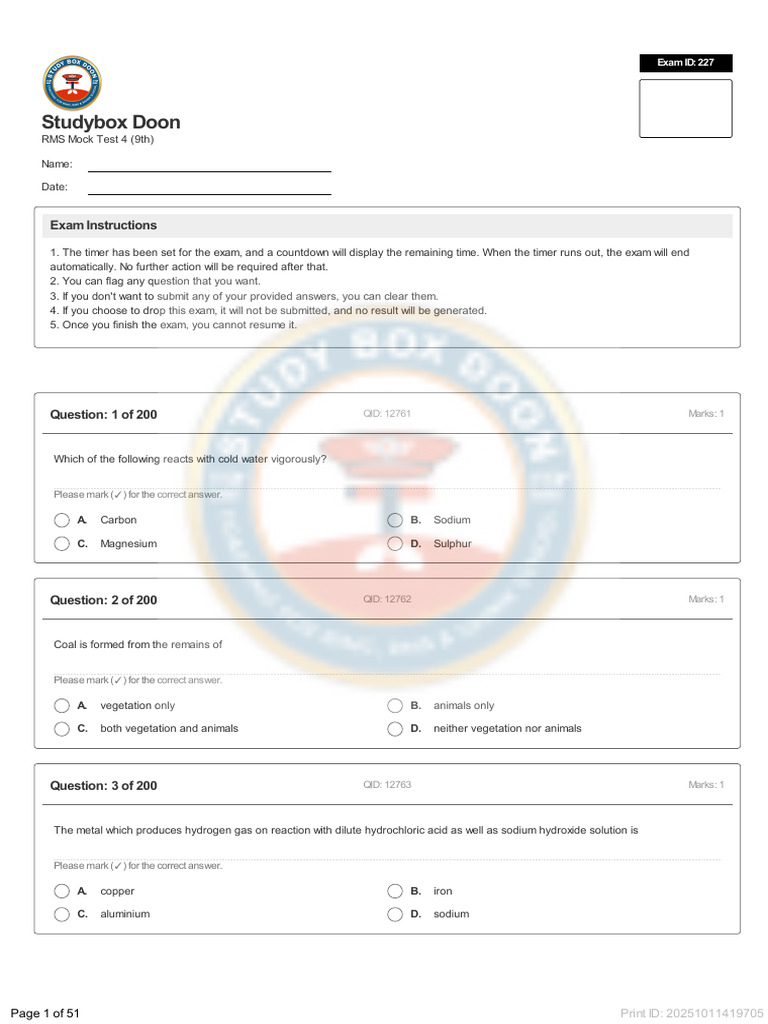 RMS Mock Test4 9th | PDF | Oxide | Iron