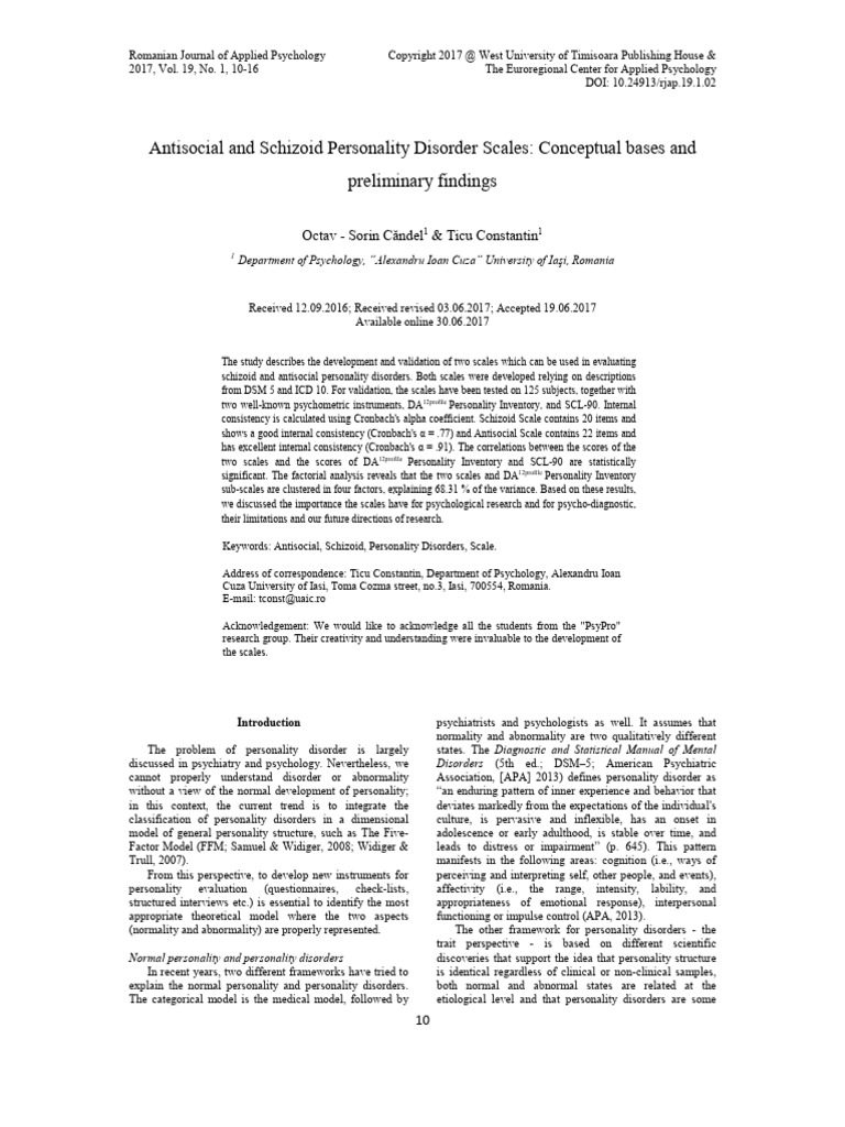 Antisocial and Schizoid Disorder Scales | PDF | Personality Disorder ...