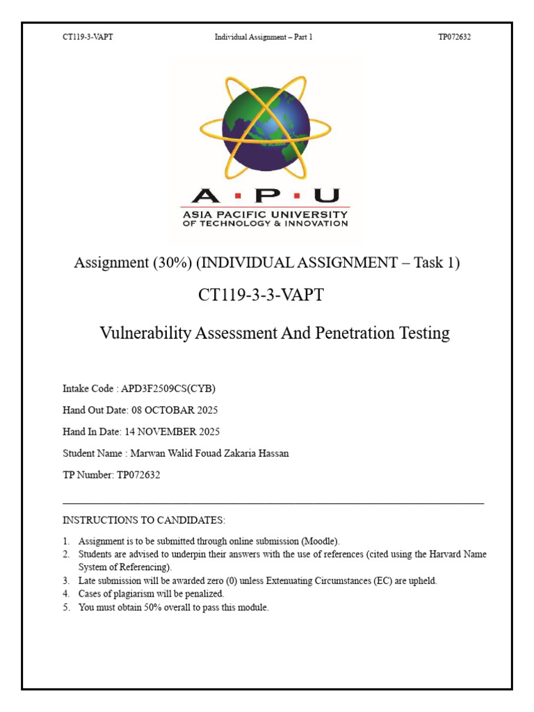 VAPT Assignment Overview and Methodology | PDF | Security | Computer ...
