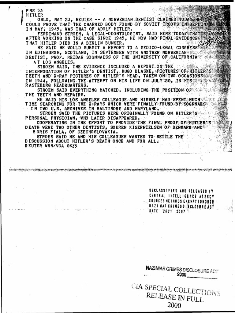 Evidence of Hitler's Death Confirmed | PDF