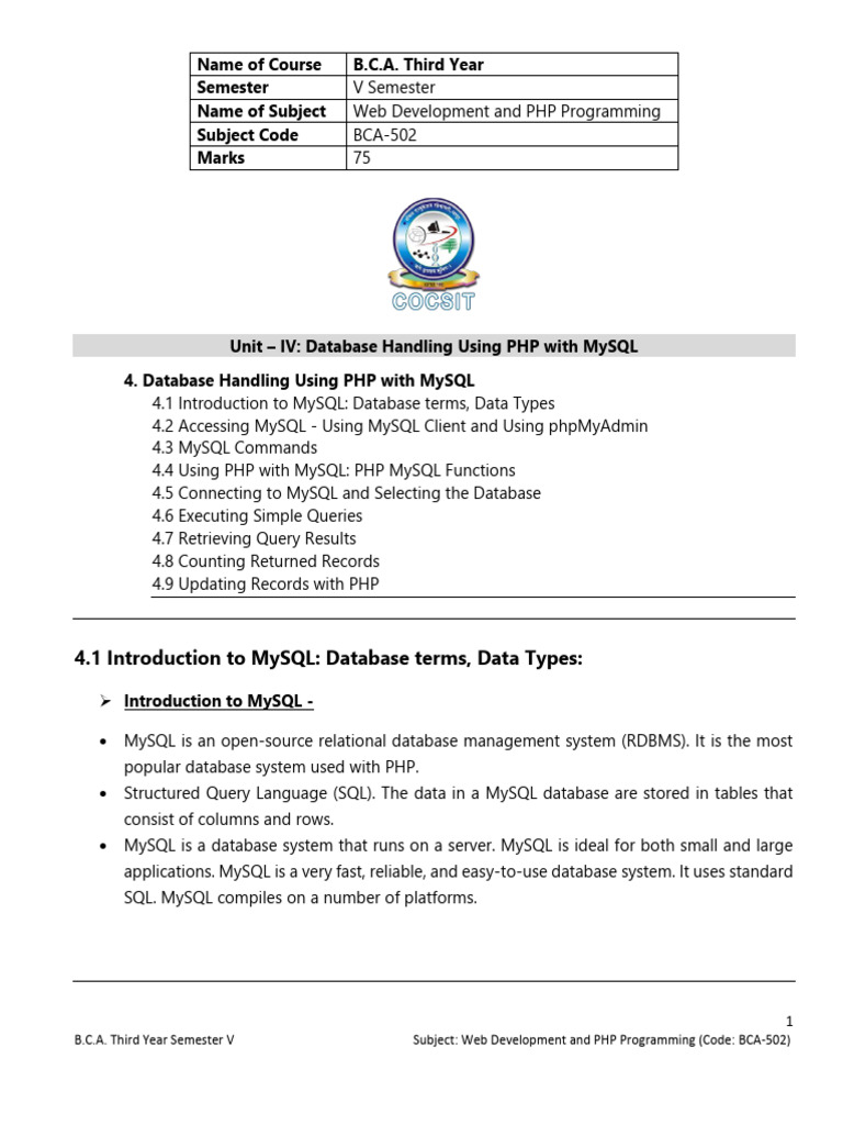 PHP MySQL Database Handling Guide | PDF | Relational Database | Databases