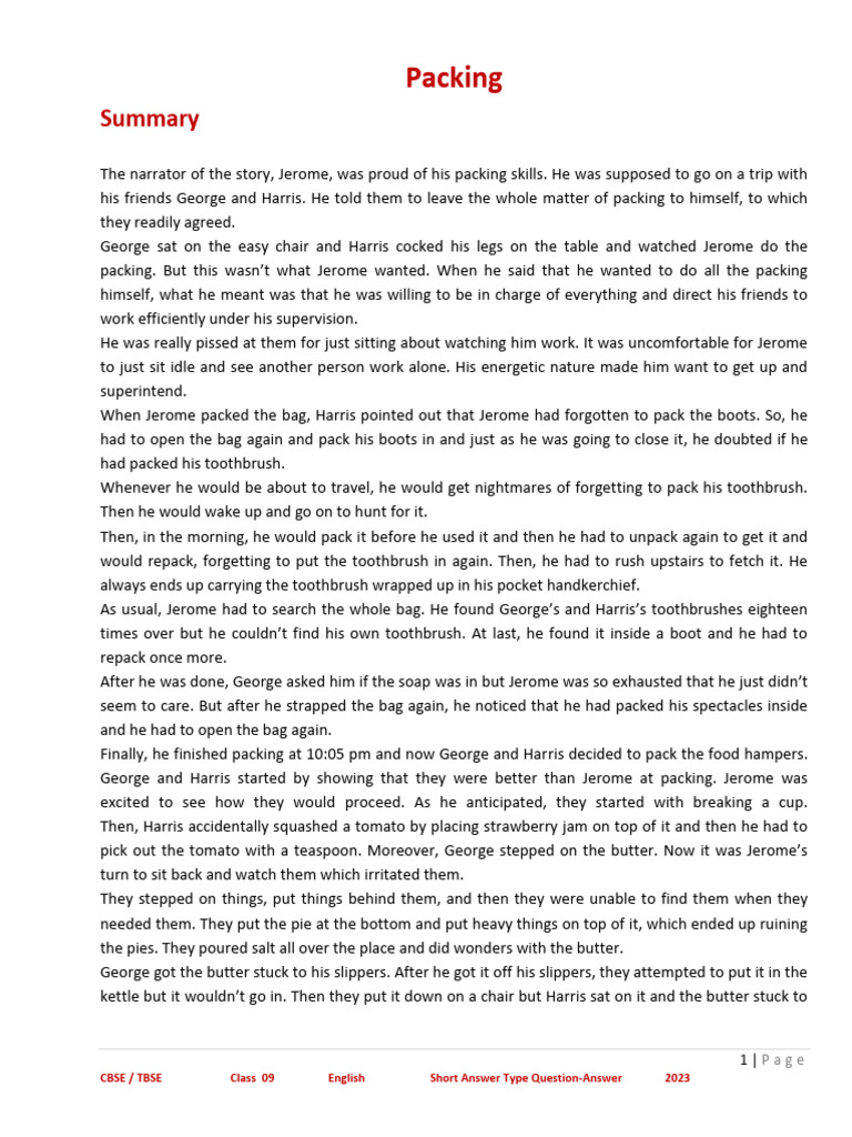 Class 9 Prose Short Answer Type Question-Answers 2023 (Packing & If I ...