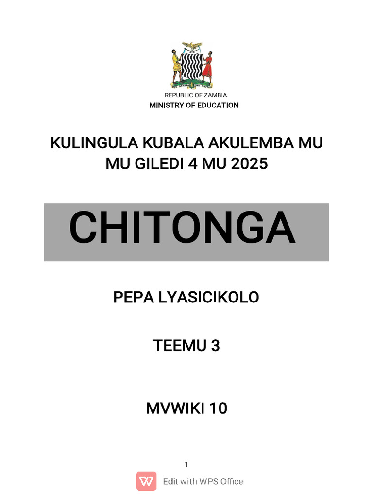 Chitonga Language Curriculum 2025 | PDF