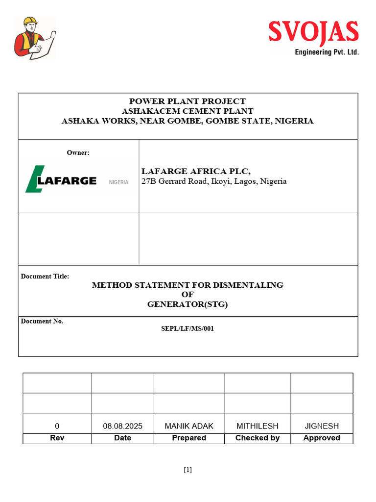 Generator Dismantling Method Statement | PDF | Anchor | Crane (Machine)