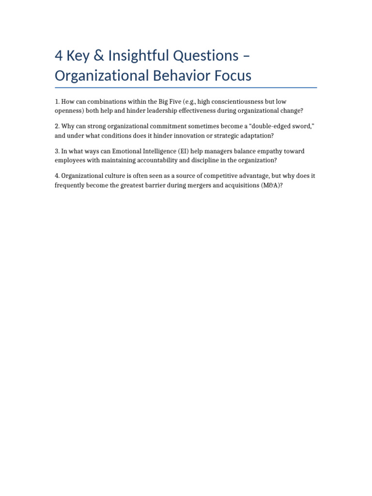 Key Questions on Organizational Behavior | PDF