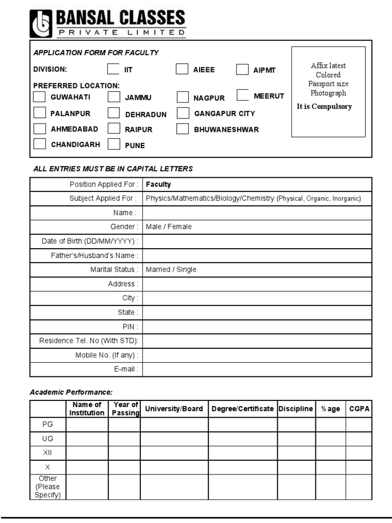 Faculty Application Form | PDF