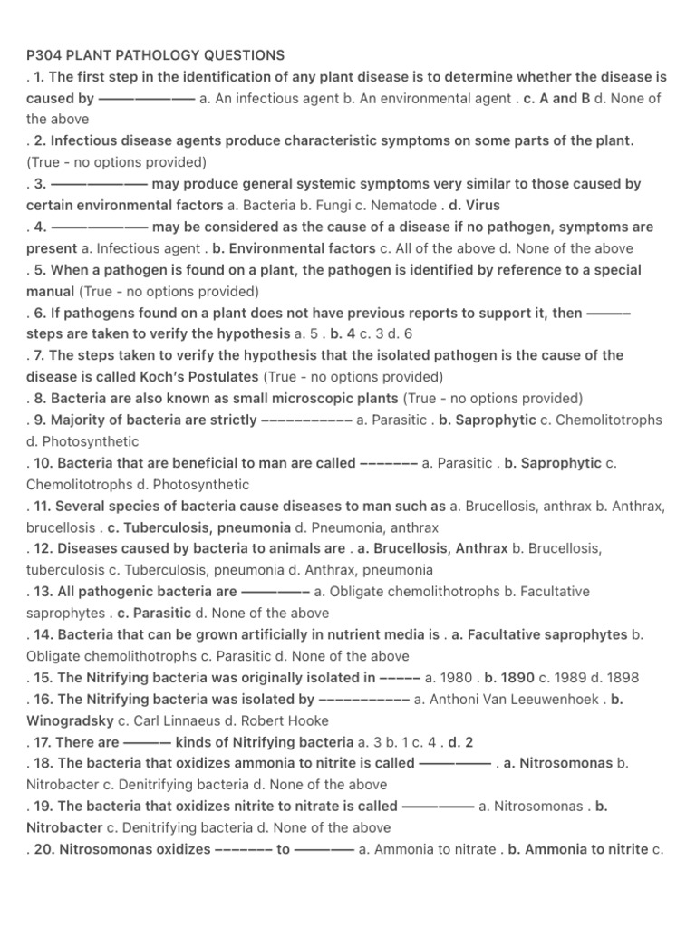 Plant Pathology Quiz Questions | PDF | Soil | Nematode