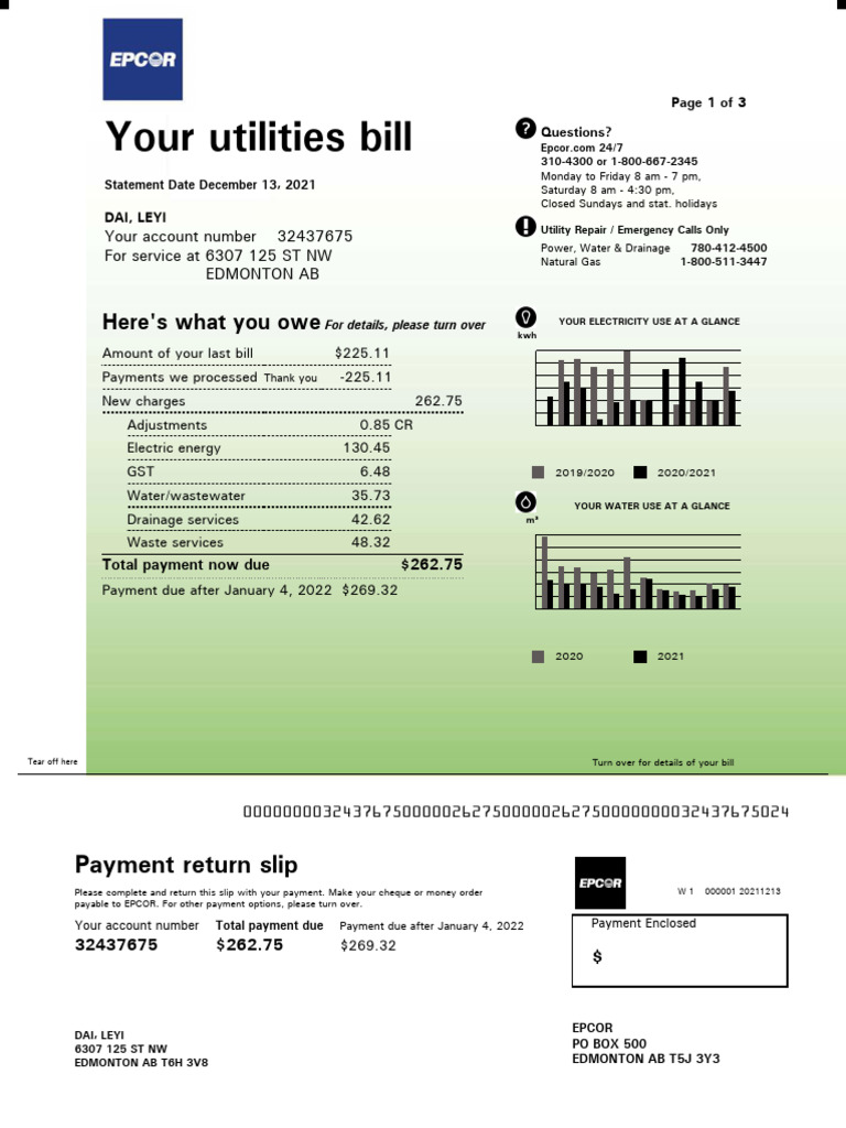 Edmonton Utilities Bill Summary | PDF | Fee