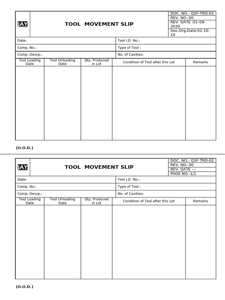 Tool Movement Slip Documentation | PDF