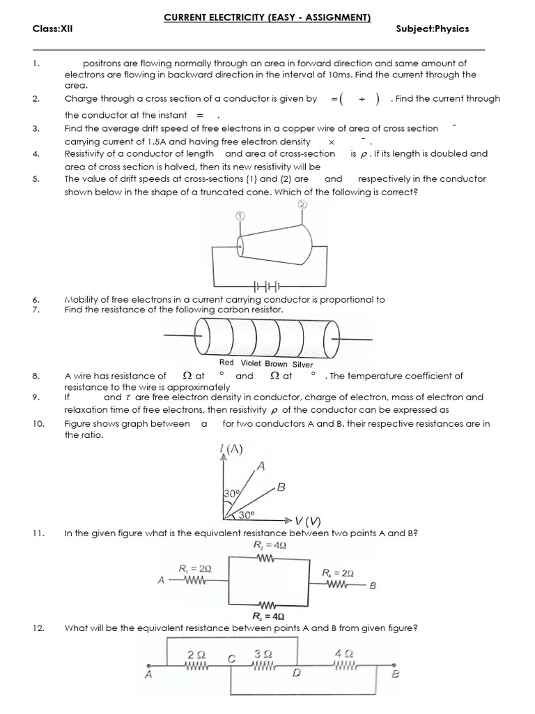 Current Electricity Assignment for Class XII | PDF | Electricity ...