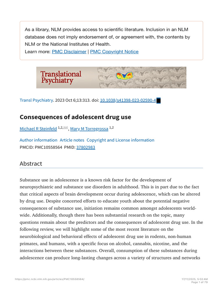 Consequences of Adolescent Drug Use - PMC | PDF | Adolescence ...