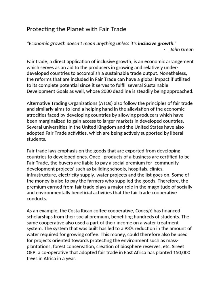 Protecting The Planet With Fair Trade | PDF | Fair Trade | Economies