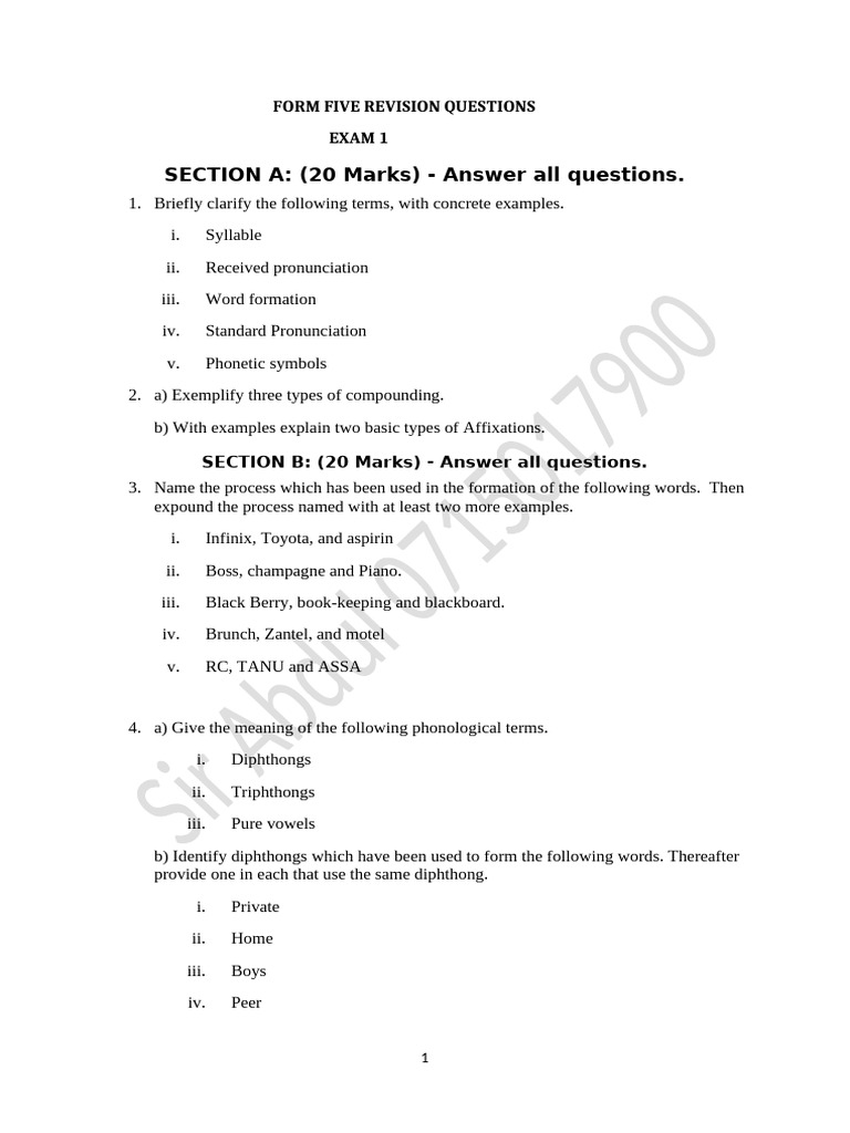 Form Five English Language Revision Questions | PDF | English Language ...