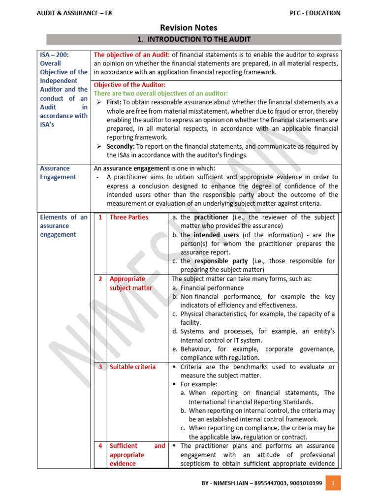 Audit and Assurance Overview F8 | PDF | Audit | Internal Control