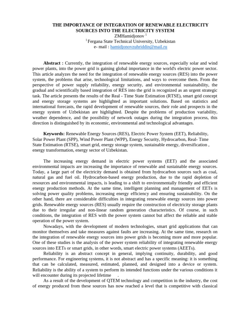 Integrating Renewable Energy in Power Systems | PDF | Renewable Energy ...