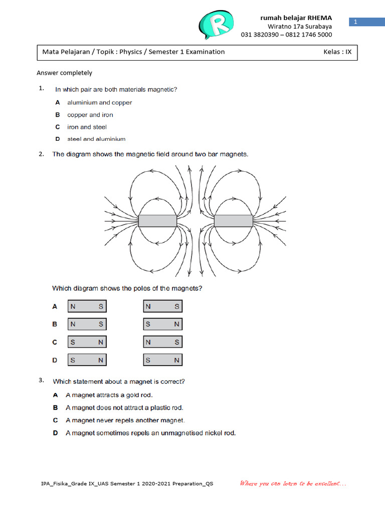 Physics IX Semester 1 Exam Prep Guide | PDF | Magnetism | Magnetic Field