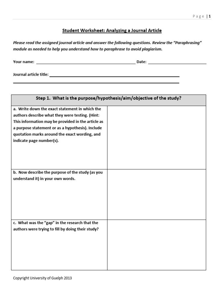 Journal Article Analysis Worksheet | PDF | Methodology | Cognitive Science