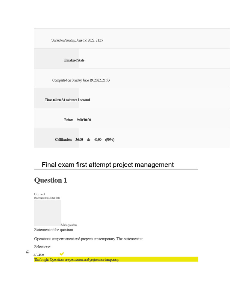 Project Management Final Exam Results | PDF | Life Cycle Assessment