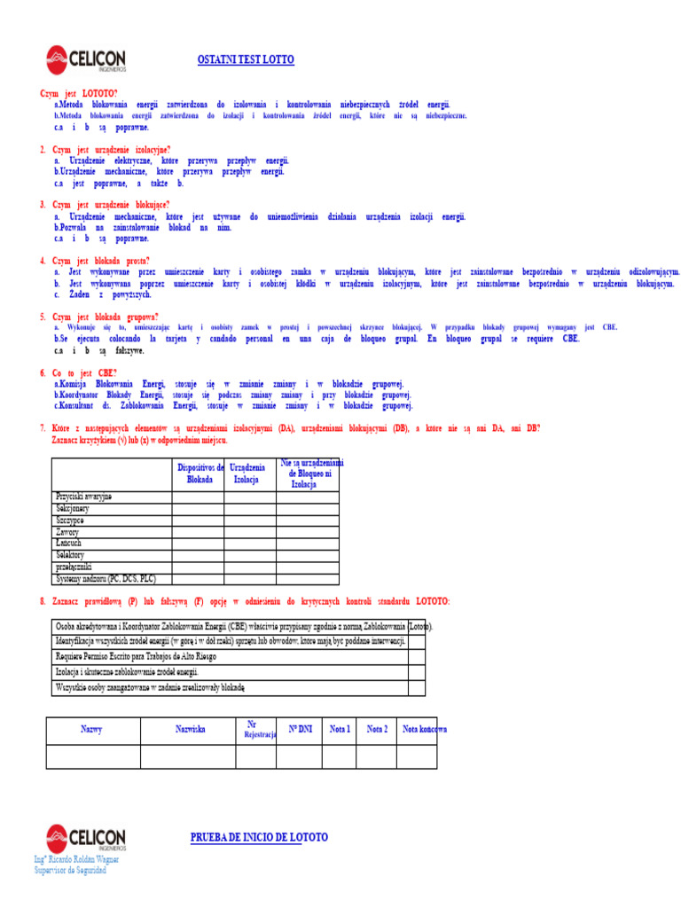OSTATNI TEST LOTTO | PDF