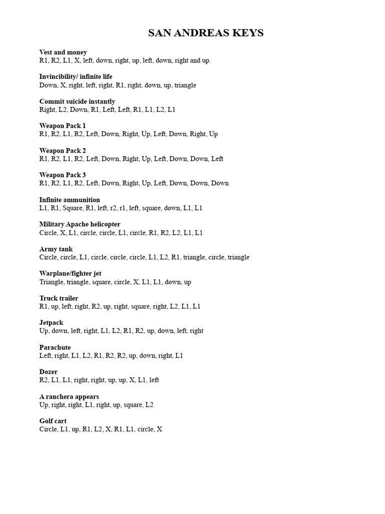 San Andreas Keys | PDF