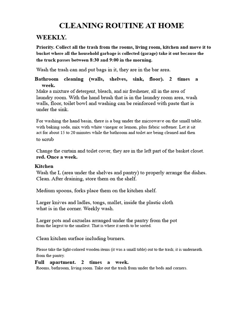 Home Cleaning Routine Guide | PDF | Laundry | Washing Machine