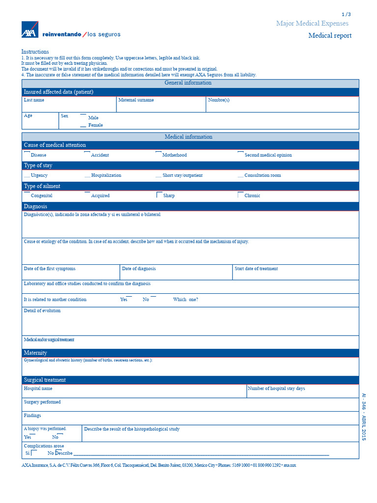 Major Medical Expenses Report Form | PDF | Medical Diagnosis | Medicine