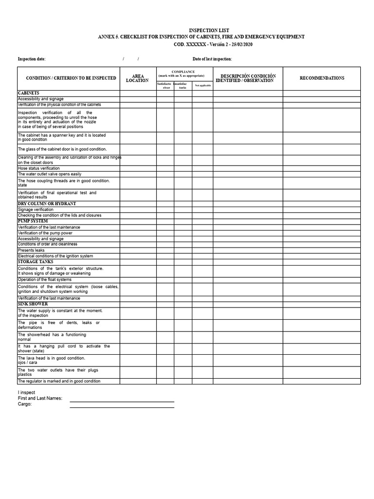 Cabinet and Emergency Equipment Inspection Checklist | PDF | Shower