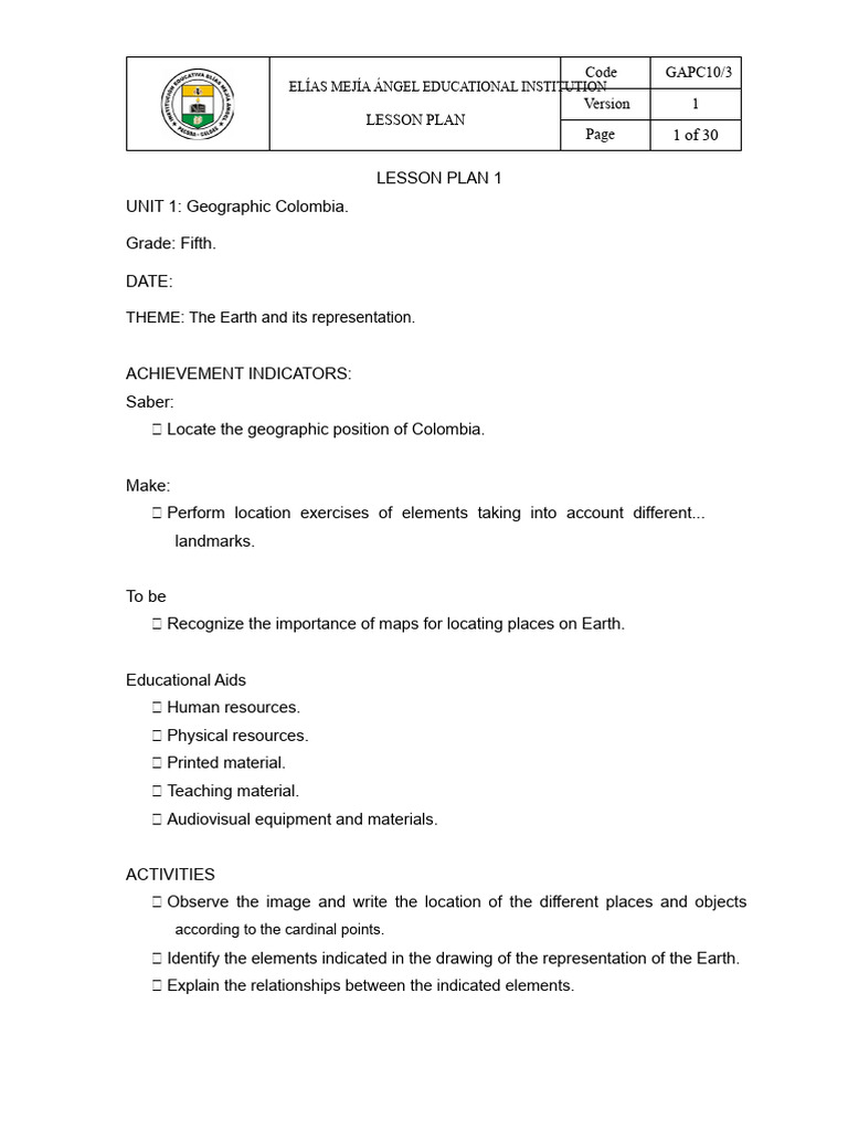 Social Sciences Planning Fifth Grade Lesson Plan 2016 | PDF | Protected ...