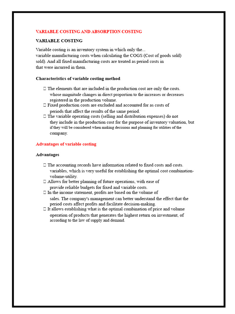 Variable and Absorption Costing | PDF | Cost Of Goods Sold | Inventory