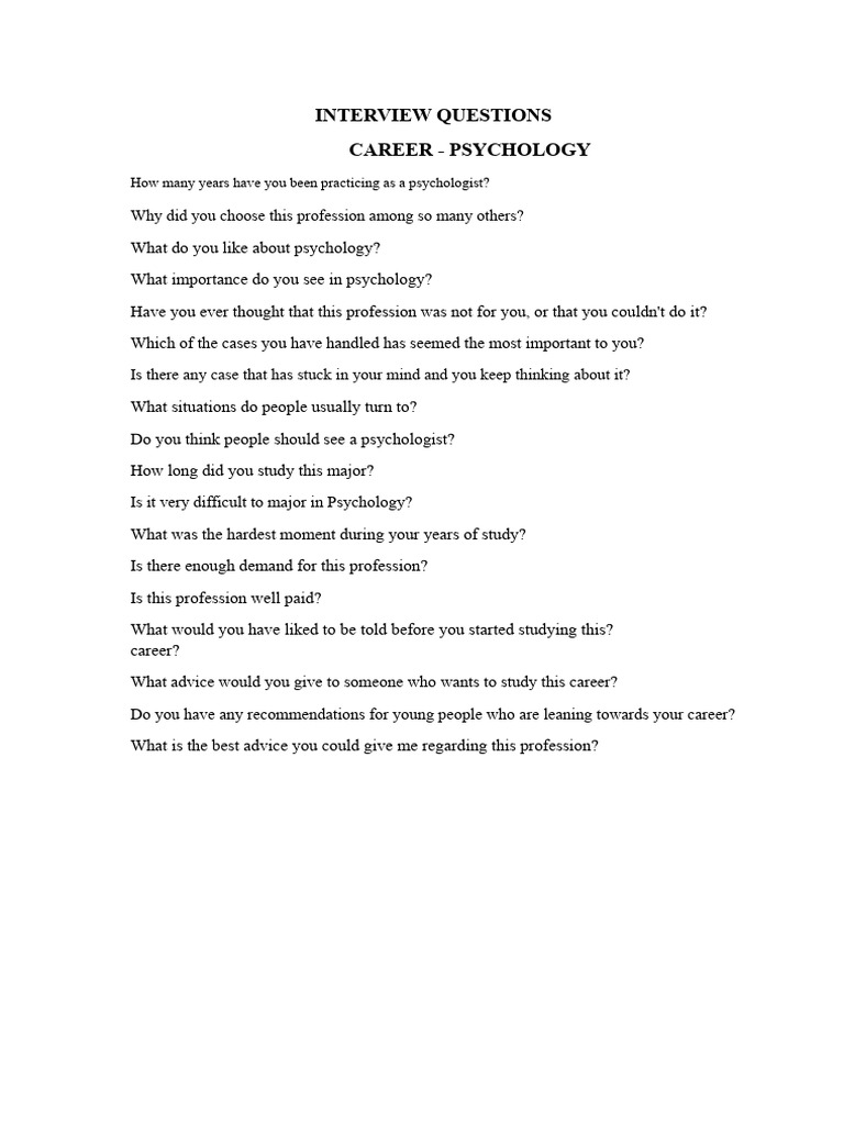 Essential Psychology Career Interview Questions | PDF