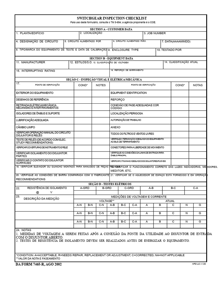 Switchgear Inspection Checklist: Section A - Customer Data | PDF | Relé ...