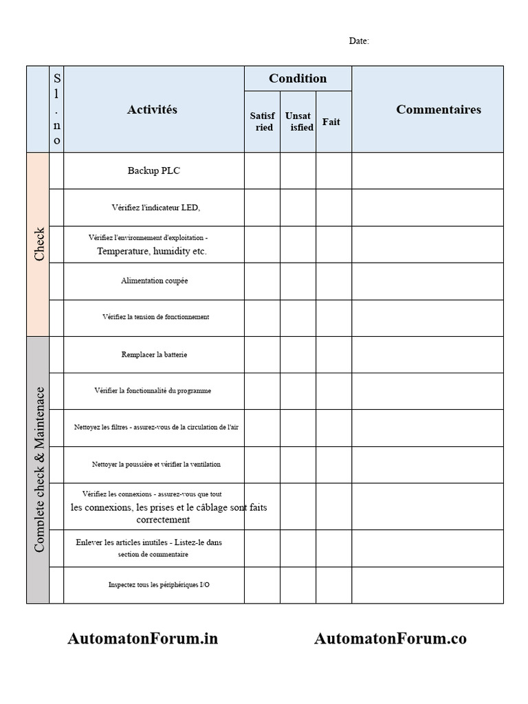 Liste de contrôle pour maintenance PLC | PDF
