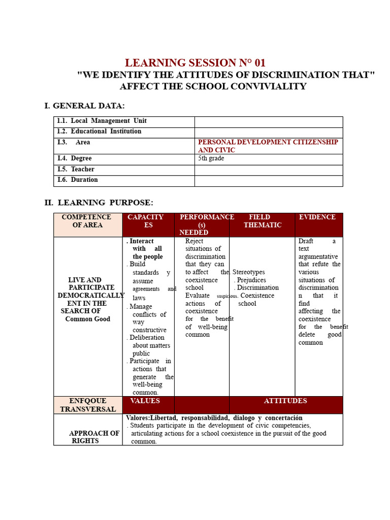 1ST Learning Session 5TH Grade | PDF | Stereotypes | Prejudices