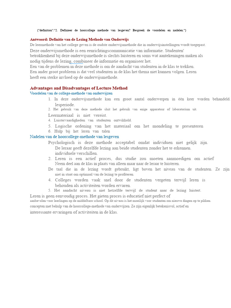 Advantages and Disadvantages of Lecture Method: Antwoord: Definitie Van ...