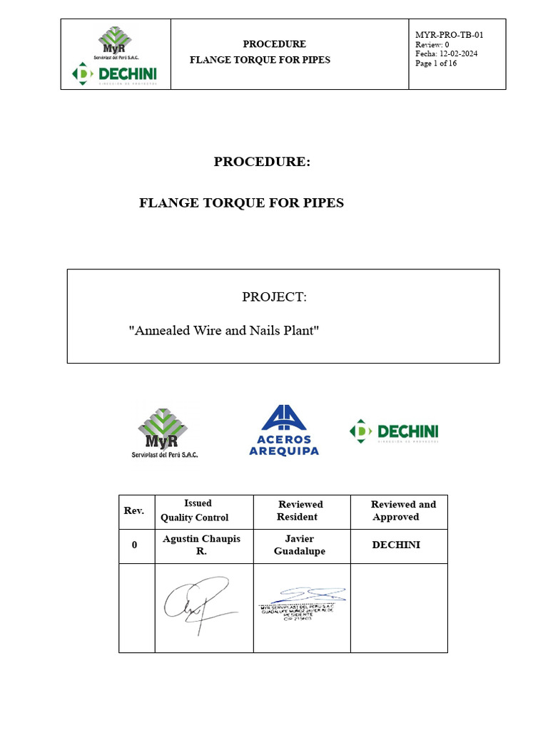 Procedure - Torqueing of Flanges For Pipes | PDF | Screw | Nut (Hardware)