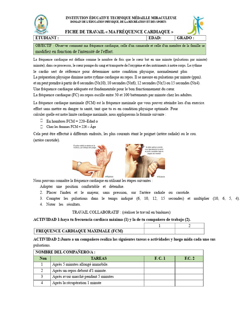 Suivi de la Fréquence Cardiaque en Sport | PDF | Fréquence cardiaque ...