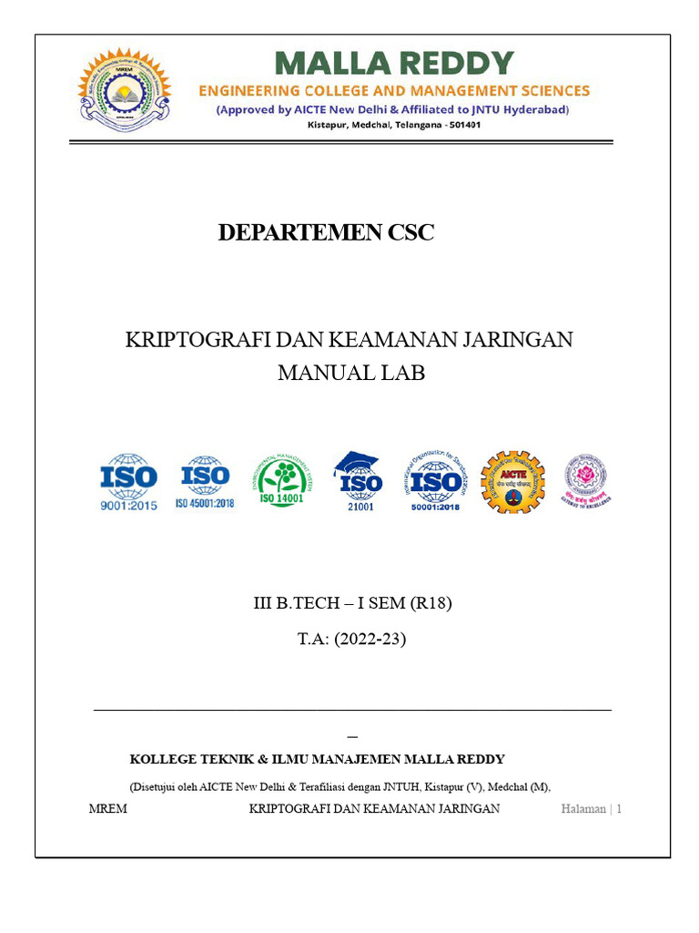 Manual Lab Kriptografi B.Tech Malla Reddy | PDF