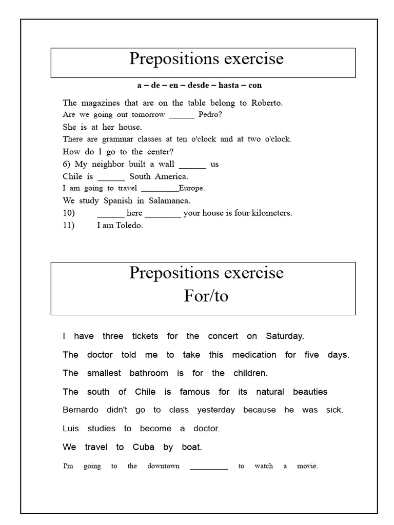 Prepositions Practice Exercises | PDF