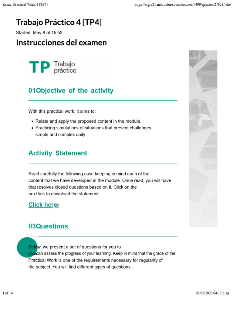 90% Practical Work 4 (TP4) | PDF | Multiple Choice | Thought