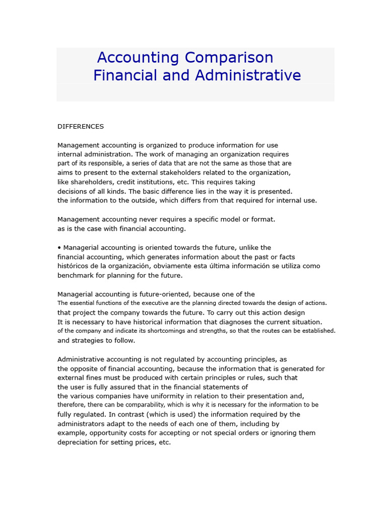 Financial vs Administrative Accounting Differences | PDF | Financial ...