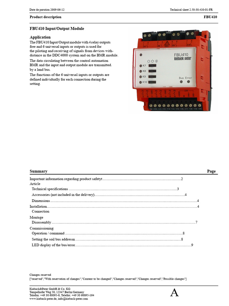 FBU410 Input/Output Module Guide | PDF | Waste | Switch