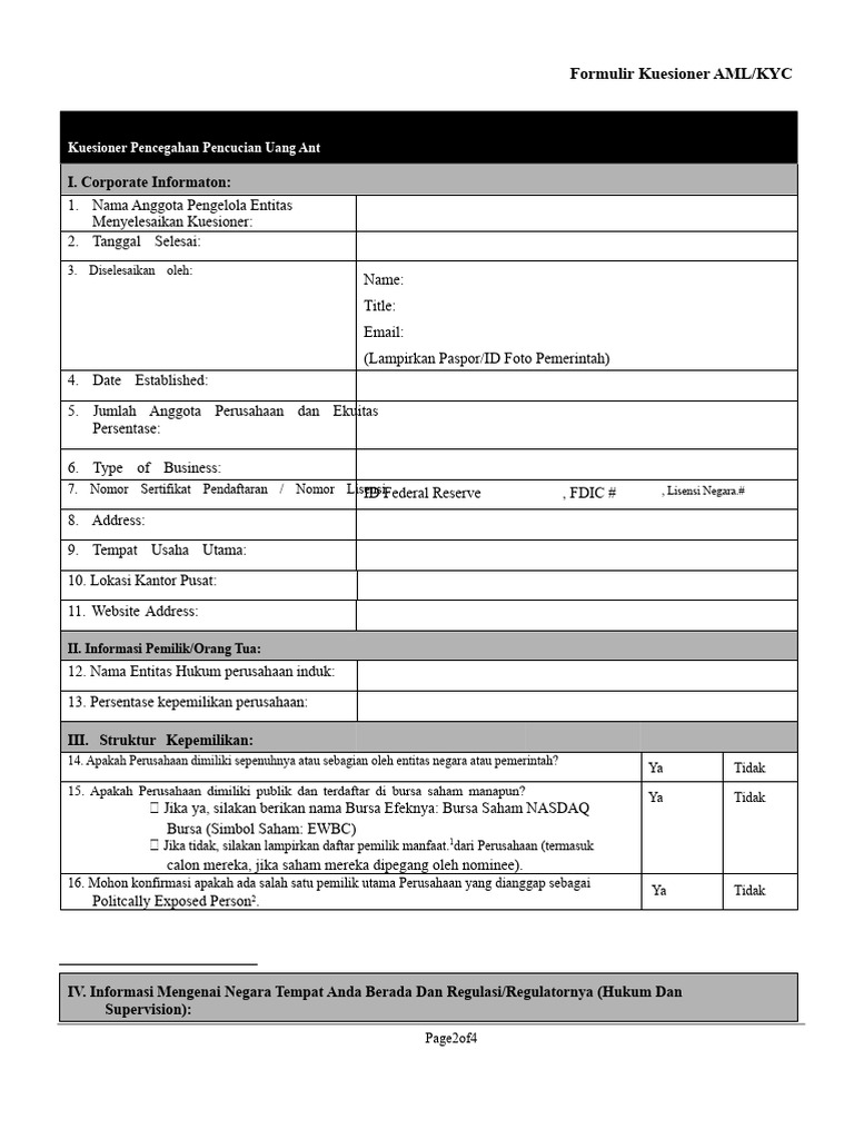 Kuesioner AML/KYC untuk Perusahaan | PDF