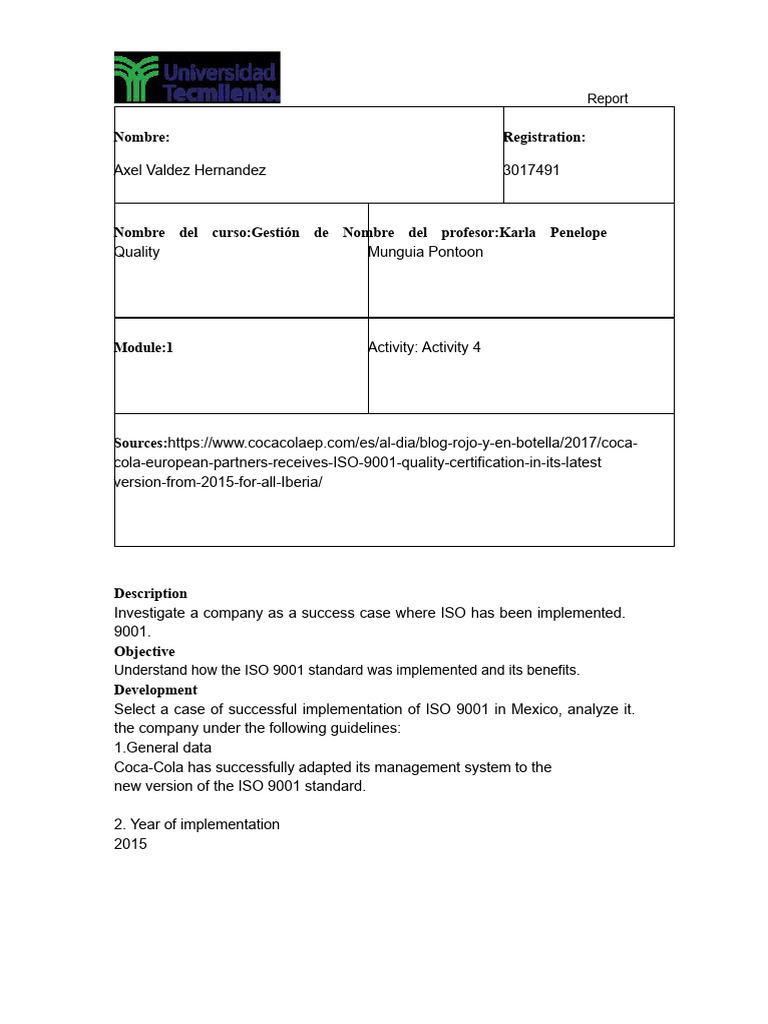 Task 4 Quality Management | PDF | Methodology | Coca Cola