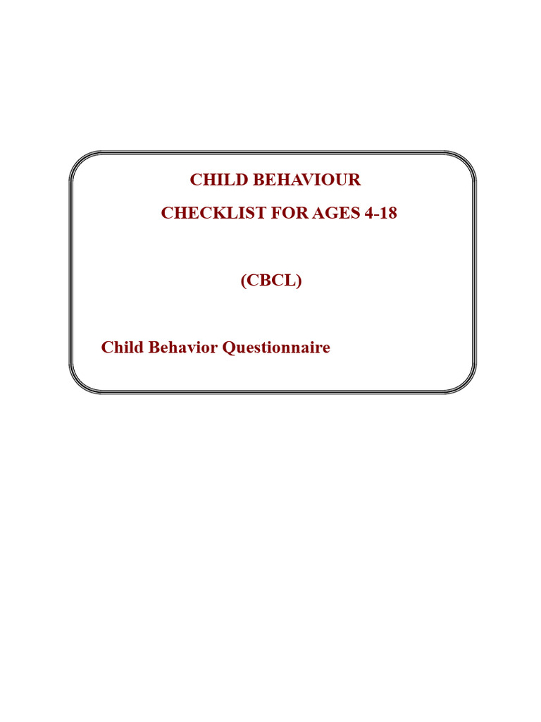 Child Behavior Checklist Ages 4-18 | PDF | Behavioural Sciences ...