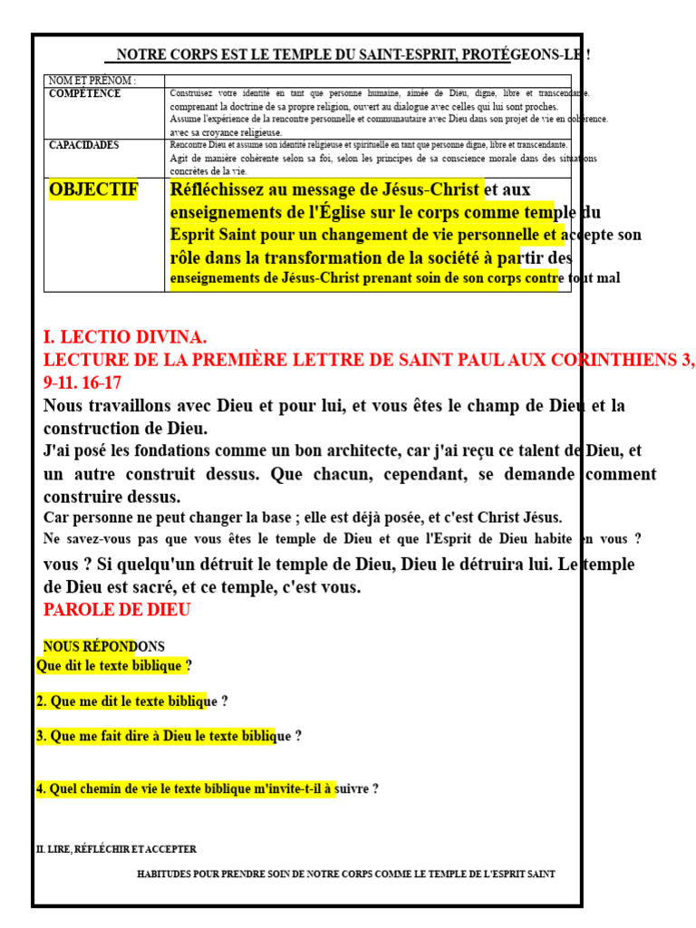 Corps comme Temple de l'Esprit Saint | PDF | Dieu | Jésus